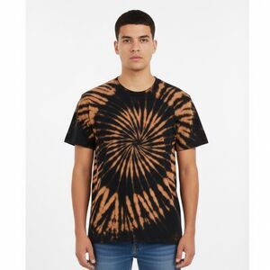 NEW Handmade Black & Orange Spiral Reverse Tie-Dye Bleach-Dyed T-Shirt Sz Large